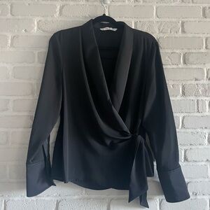Mango Black Satin Wrap Blouse
